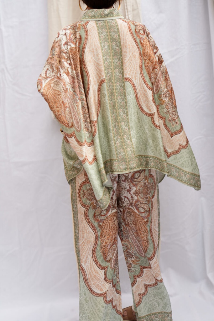 Chemise en soie avec motifs - Vert d'eau — photo 3