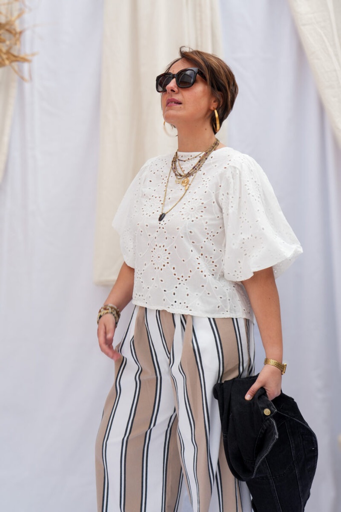 Pantalon élastique à rayures - Elsa - Camel — photo 5