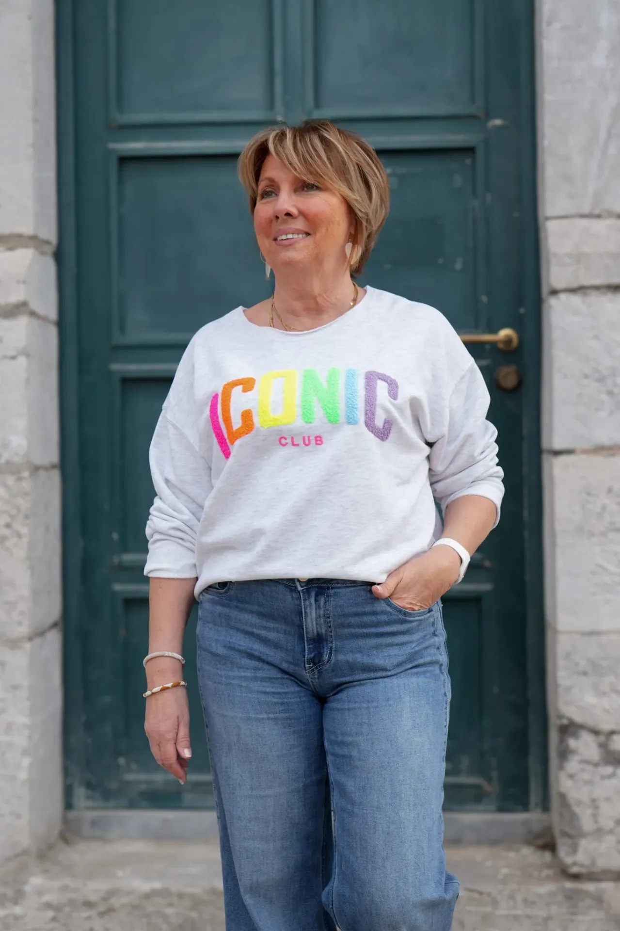 [Z6084-beige] Pantalon large matière sweat-shirt - Anaé - beige