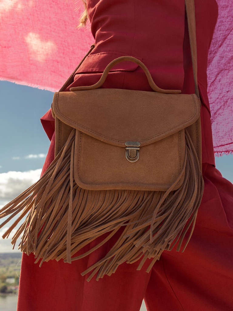 [George-folk-havane] SAC À MAIN À FRANGES CUIR MARRON FEMME MADEMOISELLE GEORGE FOLK - HAVANE