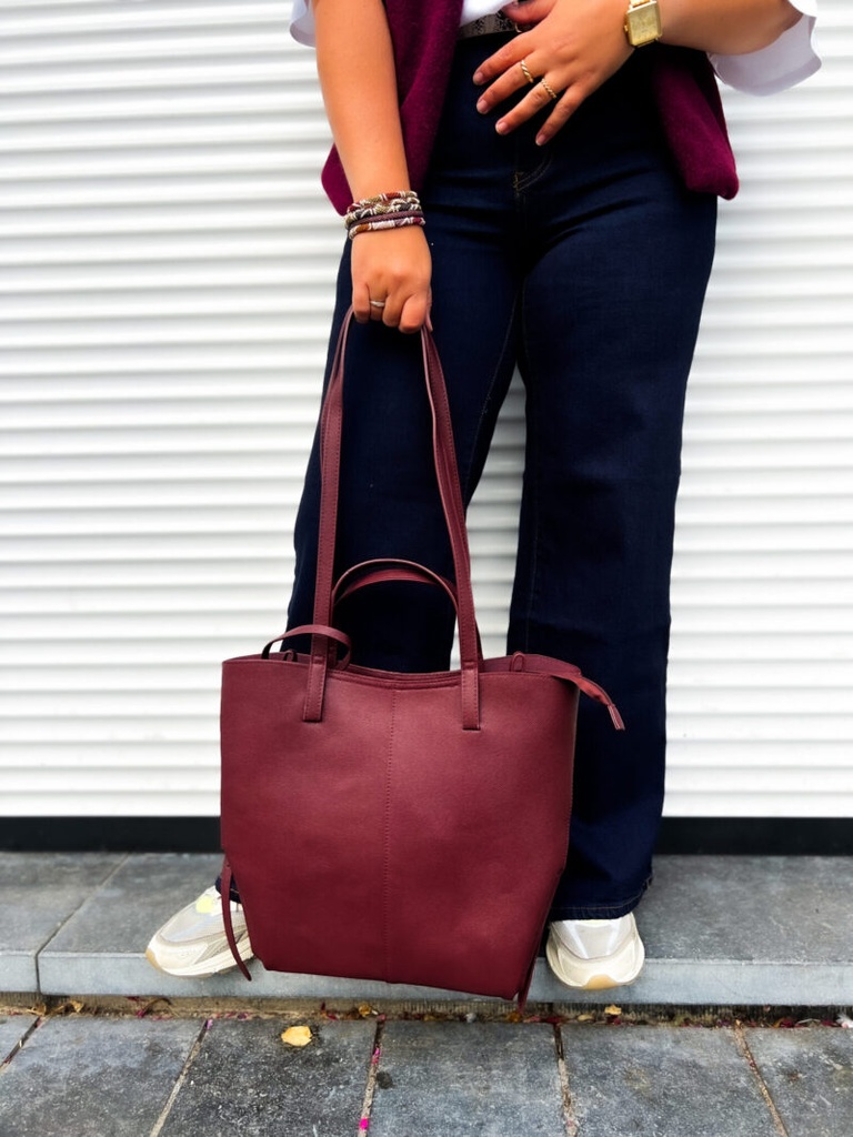 [R-1996-3A-bdx] Sac cabas avec pochette - Gina - bordeaux
