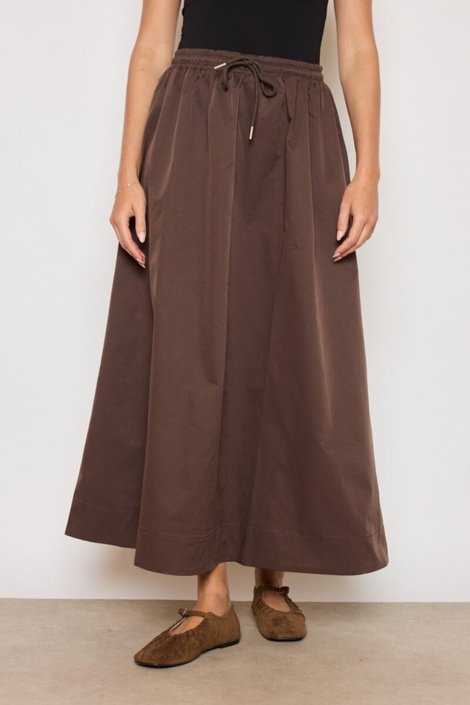 [53057A-marron] Jupe ample cordon à nouer à la taille - marron