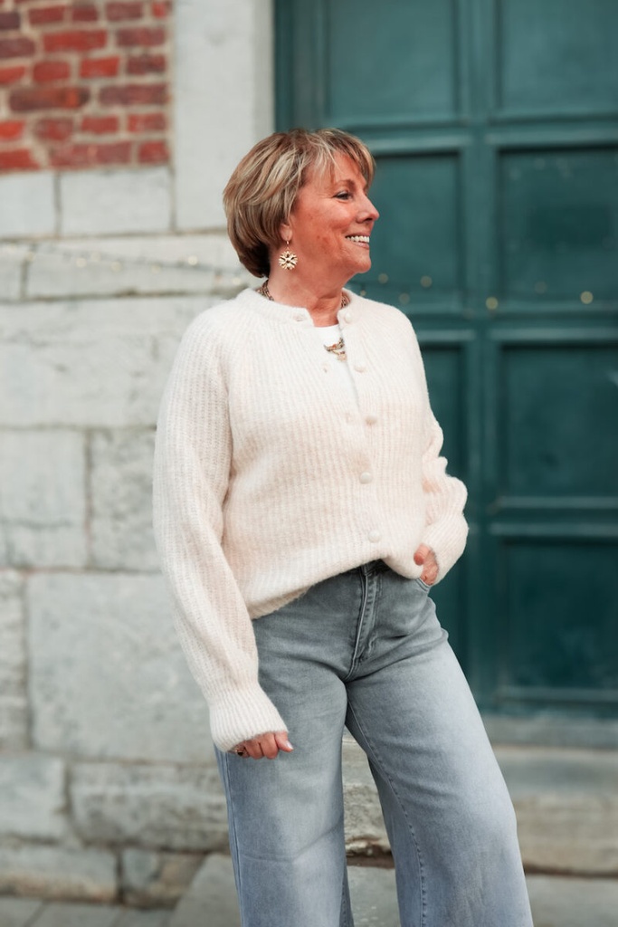 [YP1851-beige] Gilet à bouton col rond - Beige