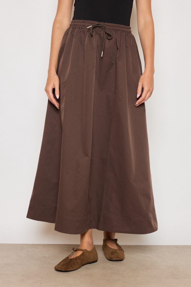Jupe ample cordon à nouer à la taille - marron
