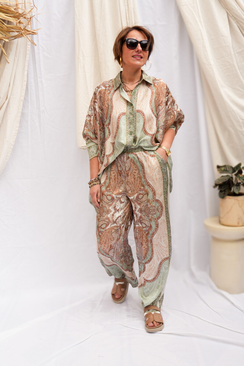 Chemise en soie avec motifs - Vert d'eau